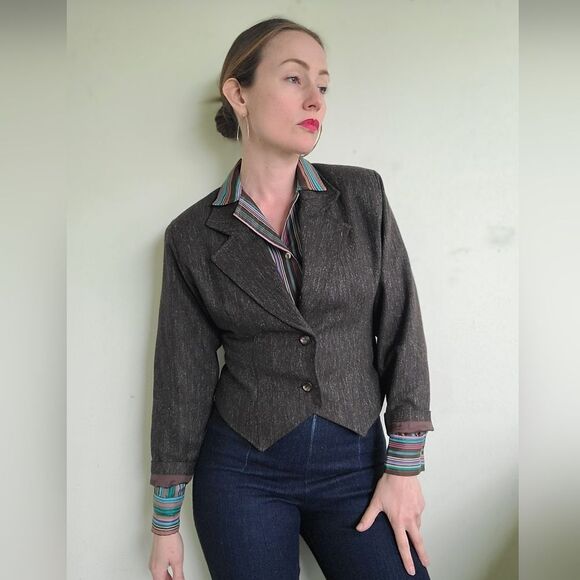 The Social Studies Teacher Vintage 80s Wool Cropped Blazer M - Picture 10 of 11